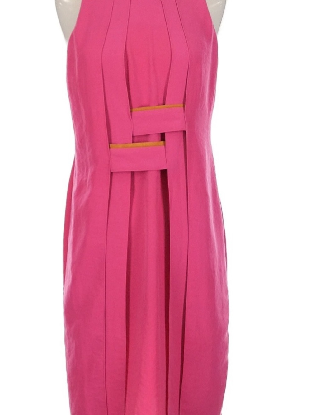 Sachin + Babi Hot Pink Sleeveless Pleated Shift Dress with Yellow Accents
